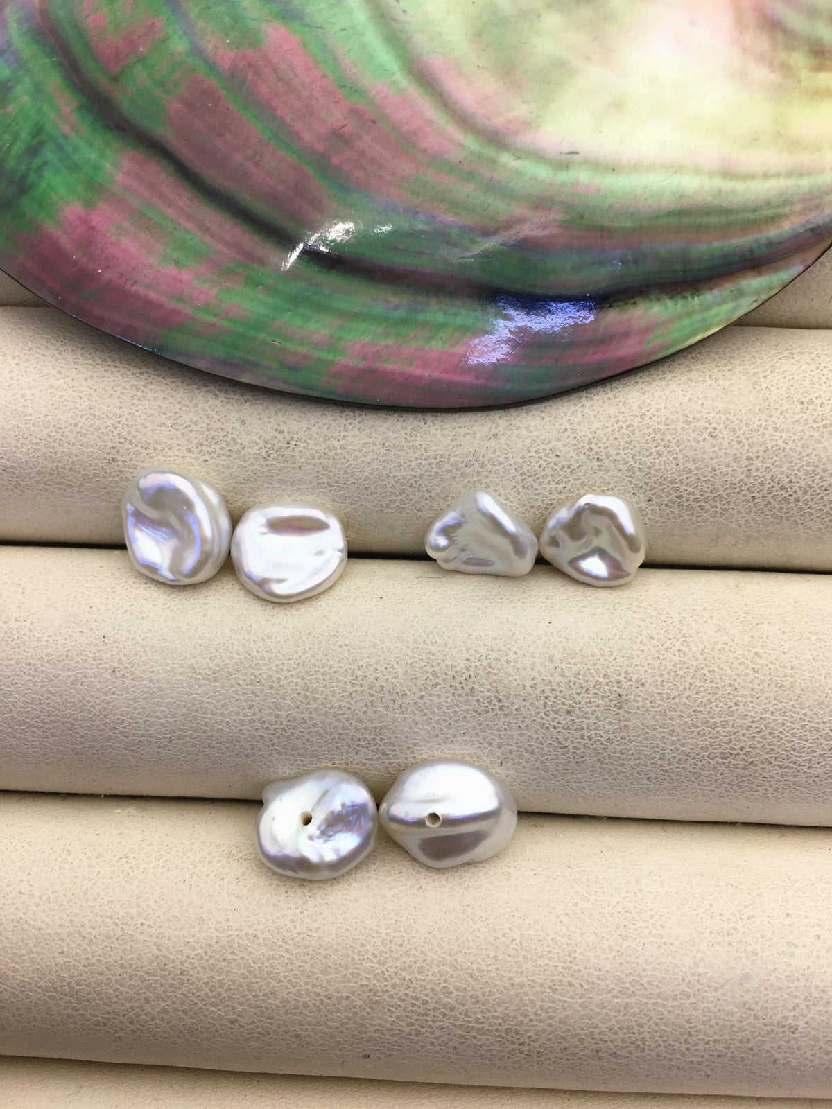 2 pairs AAA 8-9mm White keshi pearls Pair,for make stud earrings,baroque pearl,loose pearl beads,bottom half hole,ZS-127-34