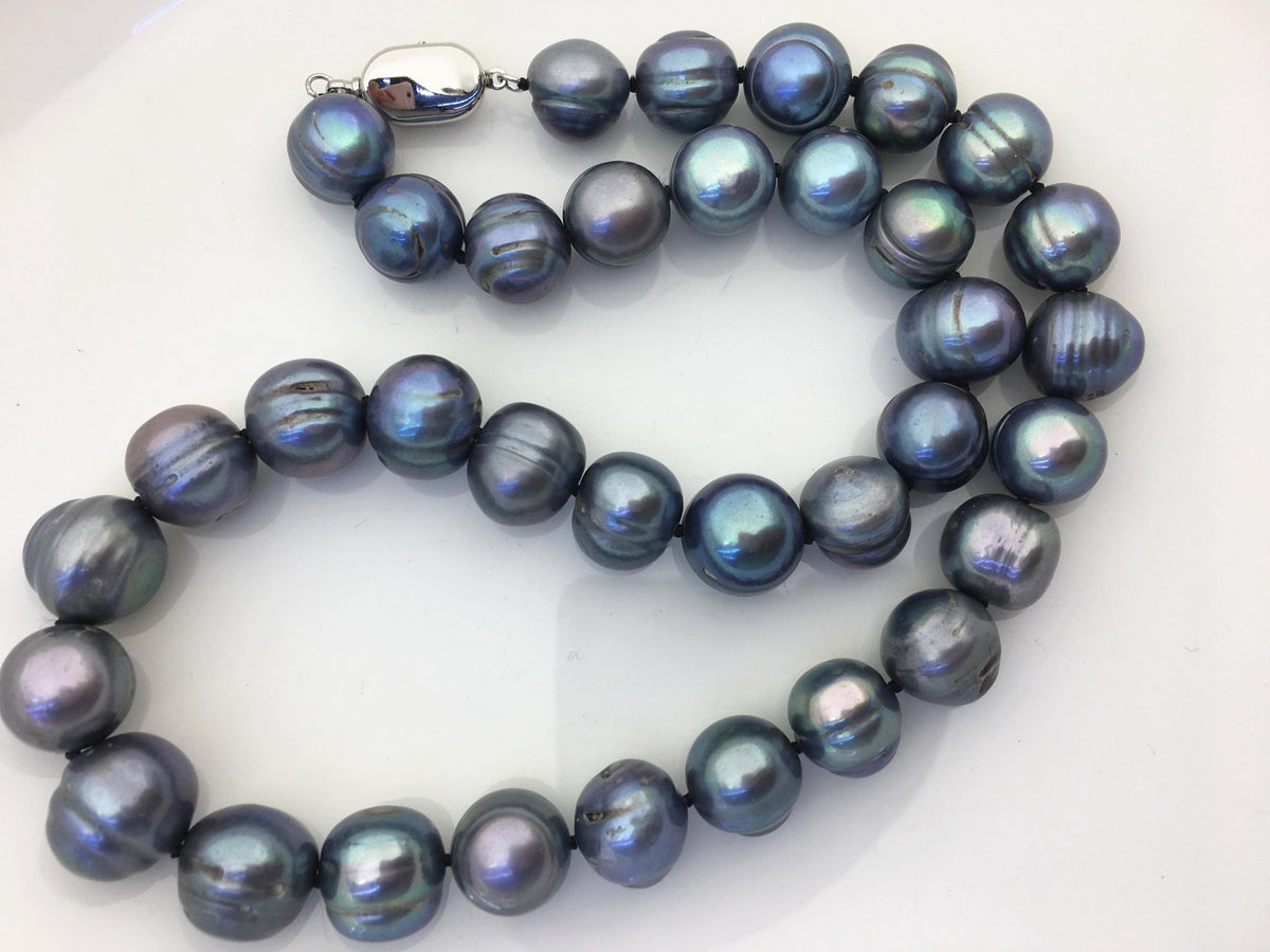 18 inches 11.5-12.5mm big AA Black Deep Blue potato freshwater Pearl necklace,genuine freshwater Pearl necklace,NPN1-122-3