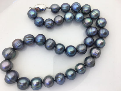 18 inches 11.5-12.5mm big AA Black Deep Blue potato freshwater Pearl necklace,genuine freshwater Pearl necklace,NPN1-122-3