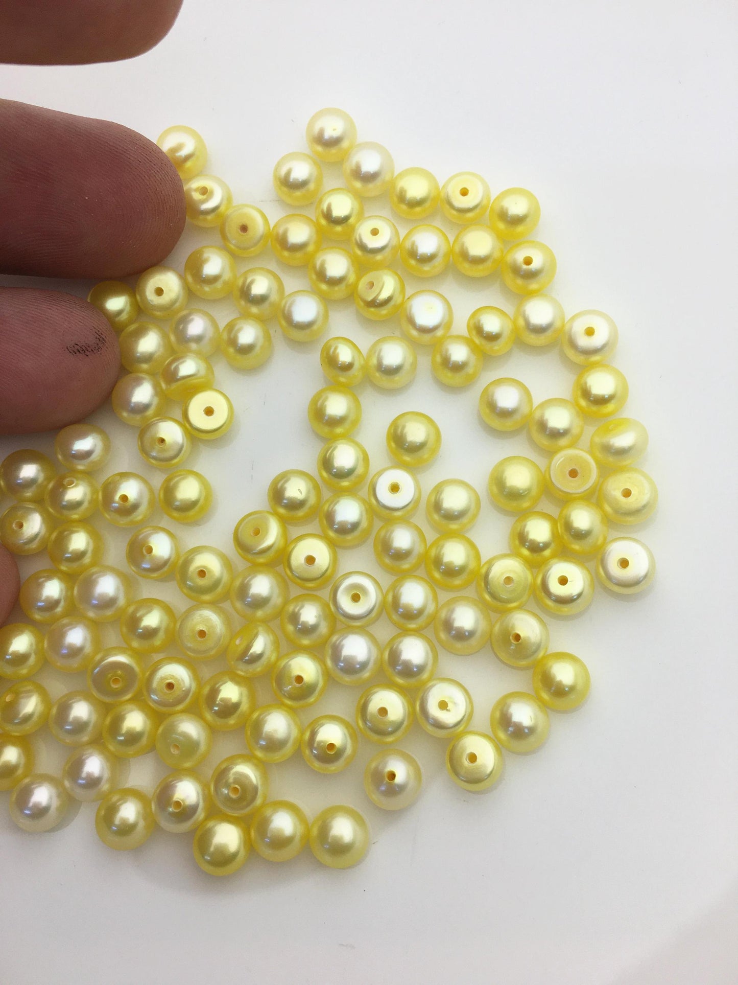 20pcs AAA 6-6.5mm yellow Button Round pearls,0.9mm half hole,BTN6-T6