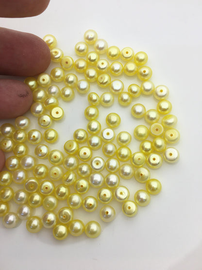 20pcs AAA 6-6.5mm yellow Button Round pearls,0.9mm half hole,BTN6-T6