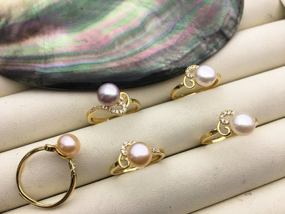 5pcs Gold Open white/pink/purple pearl ring,inexpensive engagement rings,fashion rings,fake diamond rings real pearls,R1-088-1