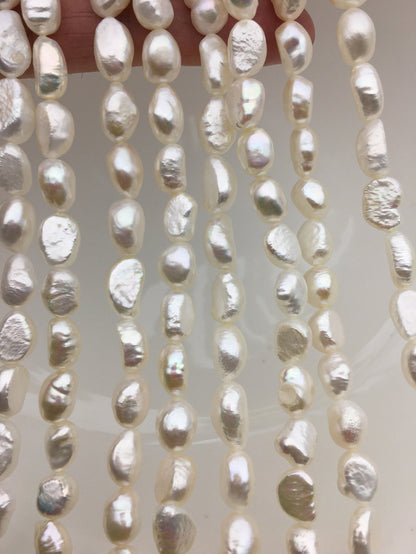 High Luster!AA+ 7.4-8.5mm white long nugget shape freshwater pearls,white cultured freshwater baroque pearl bead string,LM8-2A-4