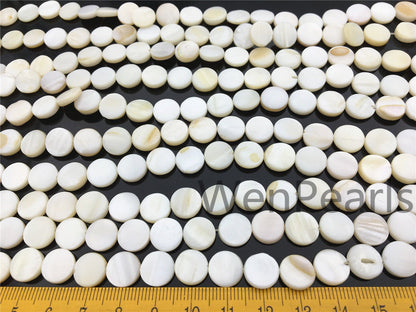 10mm Natural Mother of Pearl shell coin beads full strand,White shell,Ivory shell,GSHE-C-004
