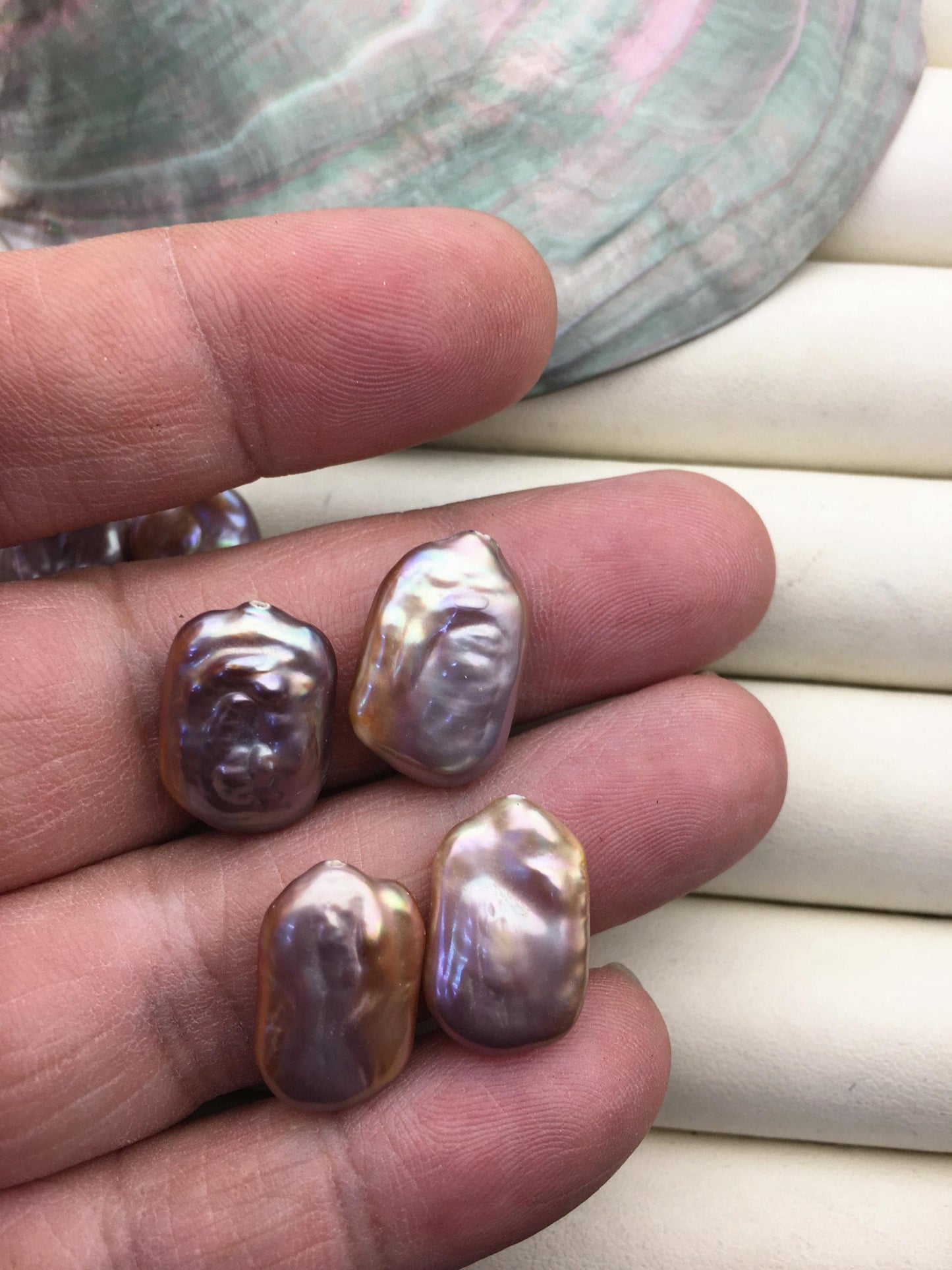 2 pairs AAA 11-12x17-19mm Purple Rectangle Freshwater Pearl White loose Beads Piar,top half hole,ZS-103-37-80