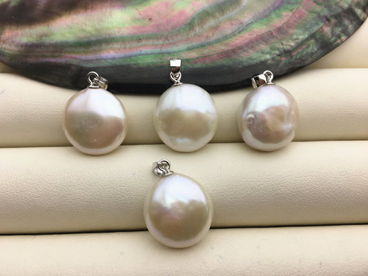 2pcs AAA 14-15mm White Thick Drop Coin pearl pendant,NC1-025