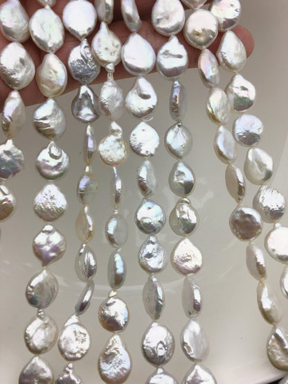 AA+ 11-13mm White Drop Coin freshwater pearls,diy bead,flat round pearl bead,COIN12-2A-2-11