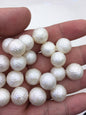 Shine!1pc AAA 11-16mm White Round Carved Freshwater Pearl - no hole - Hand Carved - CAC-FLW-8-1