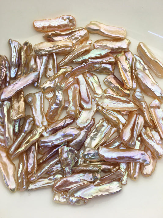 20pcs AAA 7-11mm natural pink rainbow biwa keshi Freshwater Pearls,no hole,ZS-80-40