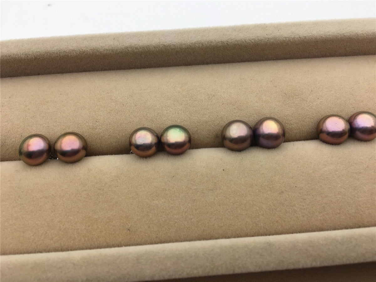 AAA+ 7.5-8.5mm Black Rainbow Pearl Stud Earrings, pearl earrings,S925 Sterling Silver,Wedding,classic pearl studs,SE1-067