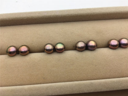 AAA+ 7.5-8.5mm Black Rainbow Pearl Stud Earrings, pearl earrings,S925 Sterling Silver,Wedding,classic pearl studs,SE1-067