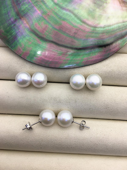 AAA- 9-10mm white round pearl stud earrings,cultured pearl beads,natural pearls,SE3-037