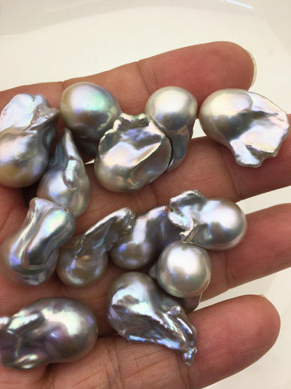 10pcs AAA/AA+ 12-17mm gray baroque Flame ball Pearl - 0.9mm top half hole,FL15-T4-12