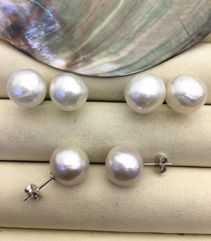AA+ 11-13mm big white baroque edison pearl stud earrings,SE3-T9-23