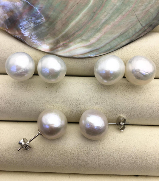 AA+ 11-13mm big white baroque edison pearl stud earrings,SE3-T9-23