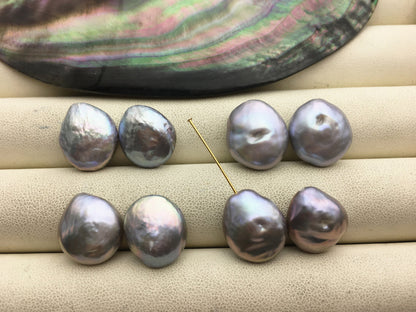 1 pair 13-15mm Thick Gray drop coin Freshwater Pearls Pair,high luster- Coin Pearl-petite Pearl- Pearl Jewelry,ZS-103-37-9
