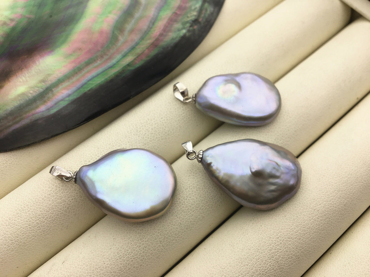 AAA 16-18x20-23mm Big Gray Drop Coin Baroque pearl pendant,NC1-T15