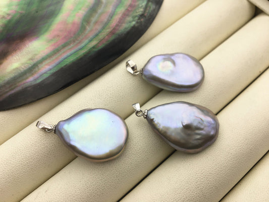 AAA 16-18x20-23mm Big Gray Drop Coin Baroque pearl pendant,NC1-T15