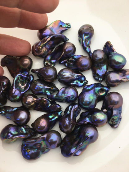 10pcs AA+ 14-20mm big blue black flame ball pearl,2.2mm large hole,FL15-T4-14