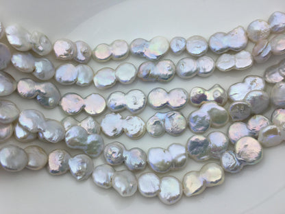 16'' AA+ 12-15mm White Big Coin freshwater pearls,diy bead,flat round pearl bead,COIN12-2A-2-4