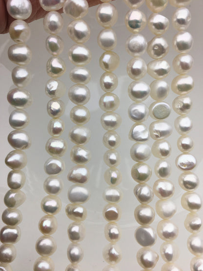 AA+ 7.3-8x8-10mm white nugget freshwater pearls,white cultured freshwater nugget pearl bead string,LM8-3A-1