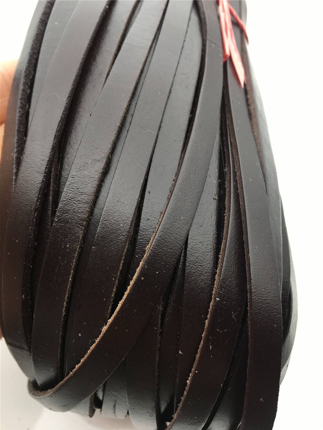 7-8mmx2mm Flat Black/coffer Color Leather Cord,Select Length,Wholesale Jewelry Supplies,Distressed Matte Finish,LC7-201
