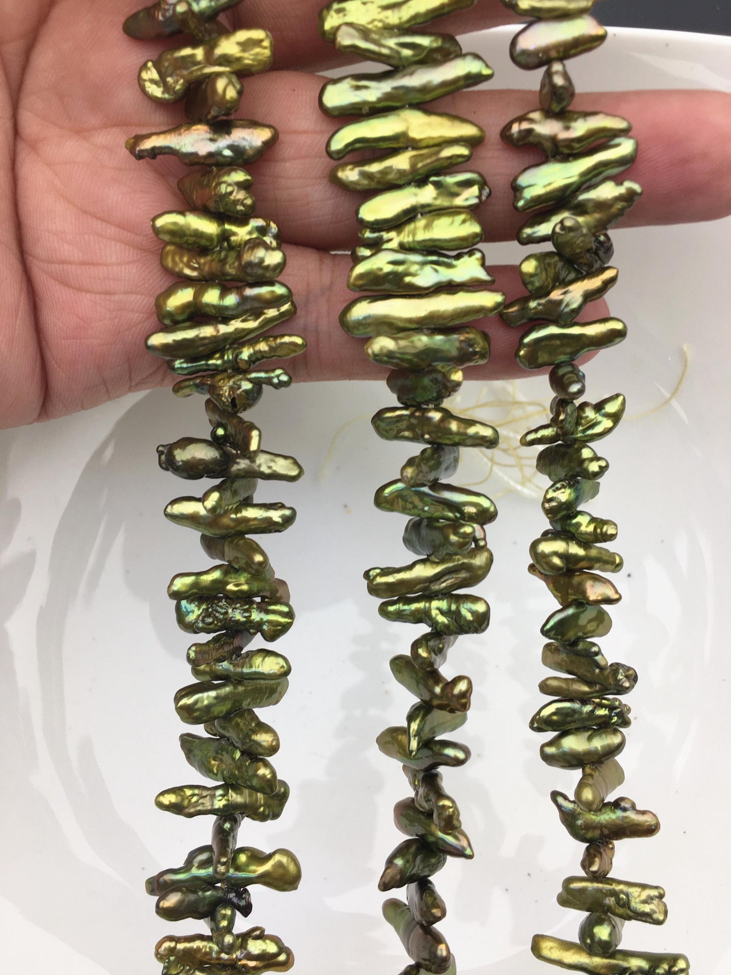 AA+ 5-6mm green Biwa Pearl Necklace,Genuine Fresh Water Pearl,Wedding Necklace,Mothers Day,ZS-80-10-46