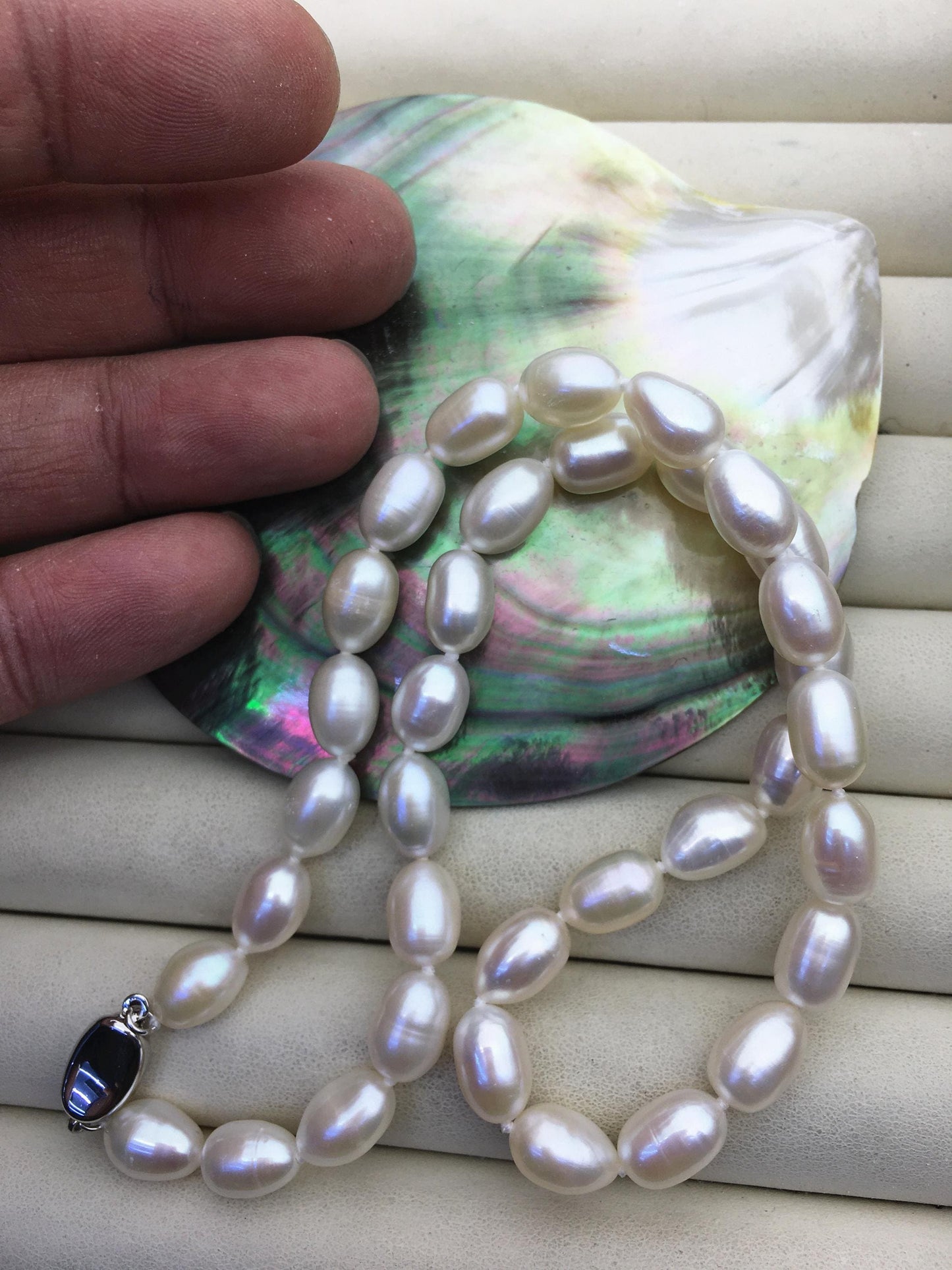 17'' AAA- 7.5-8mm white rice pearl Necklace,NPN1-006