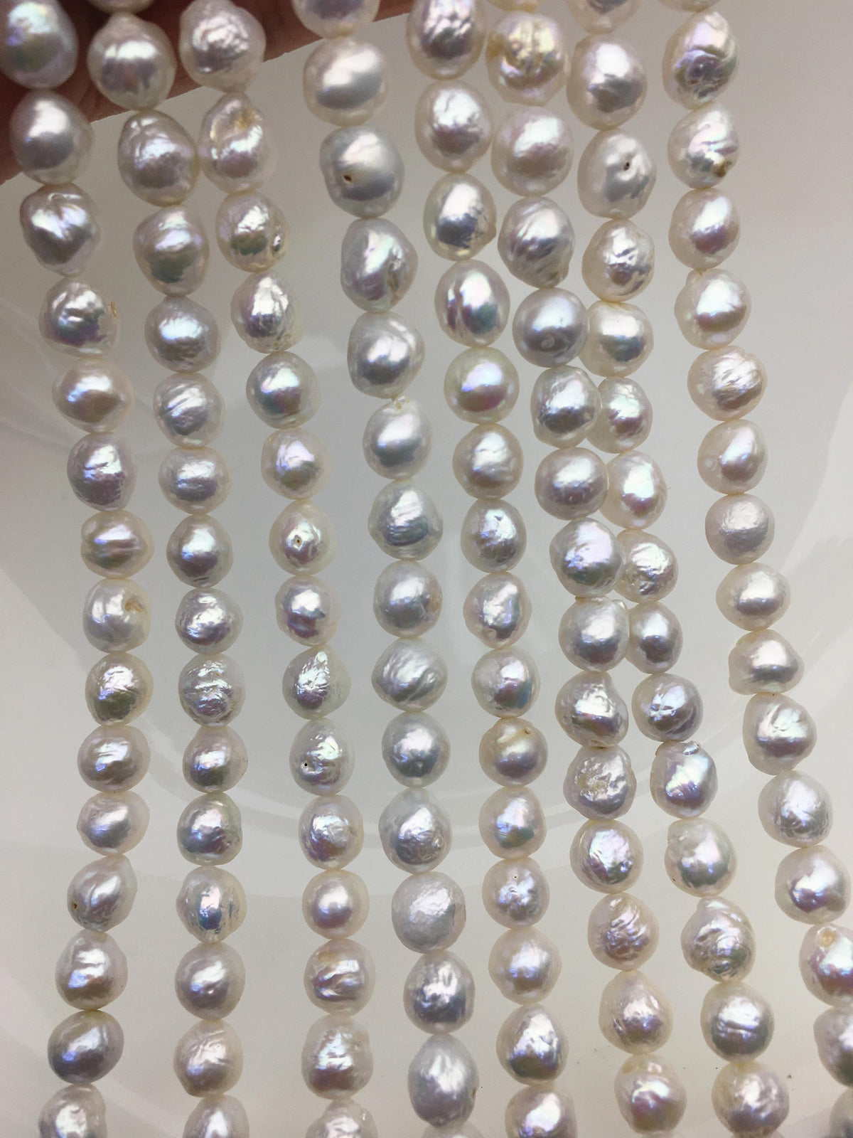 AA 7-8mm White Baroque near round pearls, potato shape pearl,Full Strand,Freshwater Pearl Near round Beads,CR7-T3