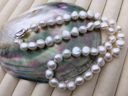 high luster!AAA 18'' 9-10mm White Nugget Pearl necklace,pearl necklace, NPN1-086