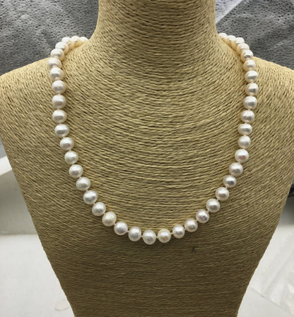 17'' AA+ 8mm white potato near round freshwater pearl Necklace,white Pearl necklace,NPN1-015