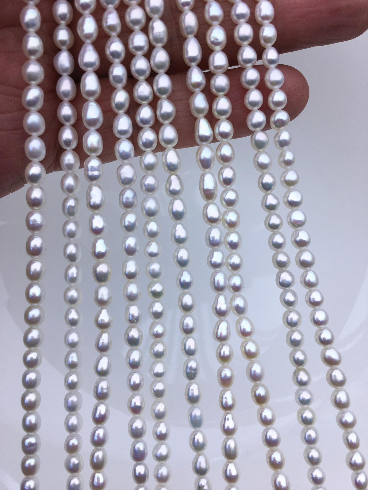 High Luster!AAA 4-4.5mm white baroque rice freshwater pearls,Cultured white rice freshwater pearls beads strand,Valentine's Day gift,LR4-T6
