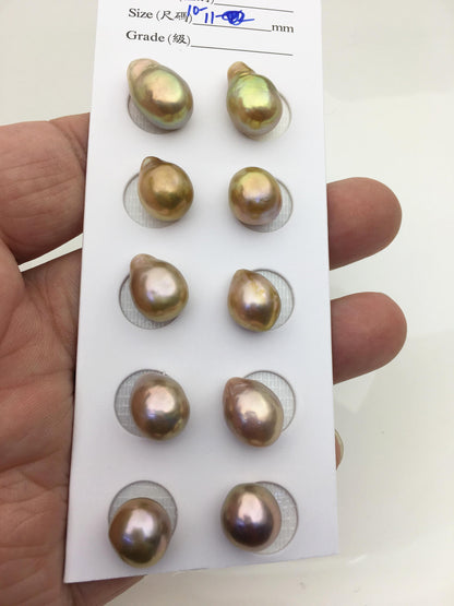 5pairs AAA 10-11mm Natural Bronze baroque drop edison freshwater pearl Pair,top half hole,ED11-3A-2-37