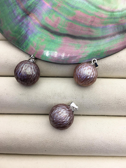 1pc AAA 12-13mm Purple Freshwater Pearl pengdant - sterling silver - Hand Carved - NC1-042