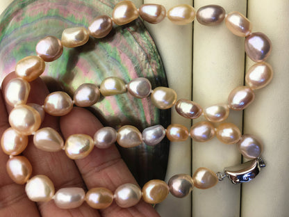 17.5'' AAA+ 9mm Pink Purple Mix Color Nugget Pearl necklace,pearl necklace, NPN1-023