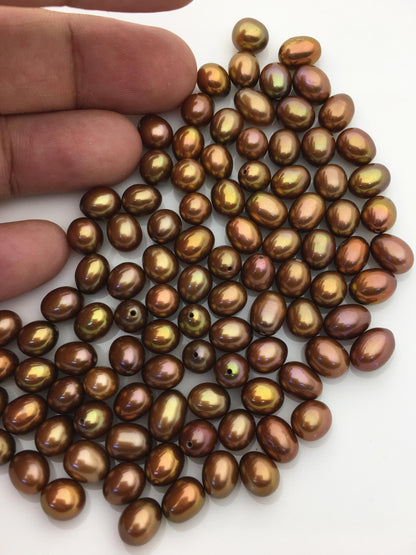20pcs AAA 7-7.5mm brown rice freshwater pearls,0.9mm top half hole,brown oval pearl,for make dangle pearl earrings,LR7-T5