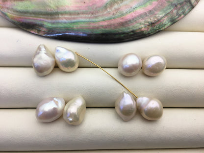 3 pairs AA+ 10-12mm White Nugget Freshwater Pearl White loose Beads Pair,0.9mm top half hole,ZS-103-37-51