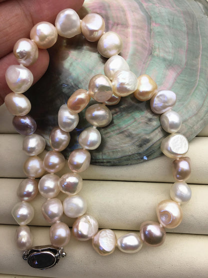 16'' AA+ 9x11mm Big Misc Color White Pink Purple Nugget Freshwater Pearl necklace,NPN1-T18