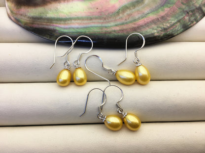 2 pairs AAA 6.5-7mm yellow freshwater pearl dangle earrings,S925 Sterling Sliver pearl earrings,SE3-T56