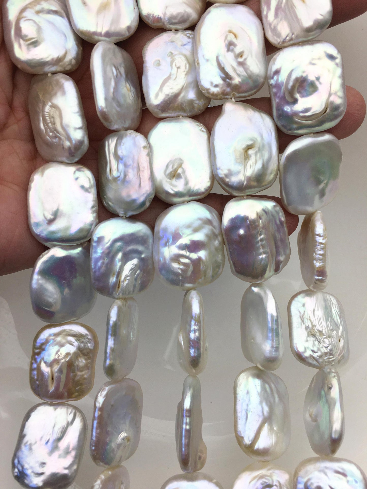 AA+ 19-21x25mm White Huge Rectangle Freshwater Pearl,wholesale Full Strand,ZS-119-6