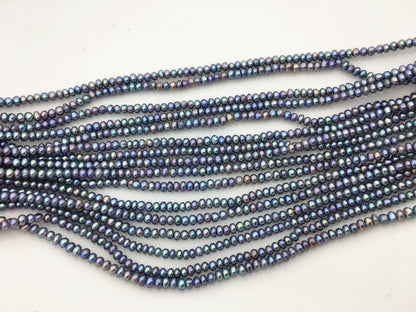 AAA 3-3.5mm tiny black blue button round freshwater pearls,nucleus pearl,Rondelle pearl Beads,SM3-3A-30