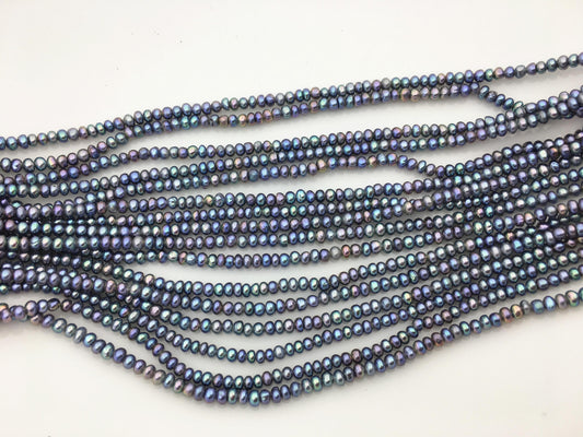 AAA 3-3.5mm tiny black blue button round freshwater pearls,nucleus pearl,Rondelle pearl Beads,SM3-3A-30
