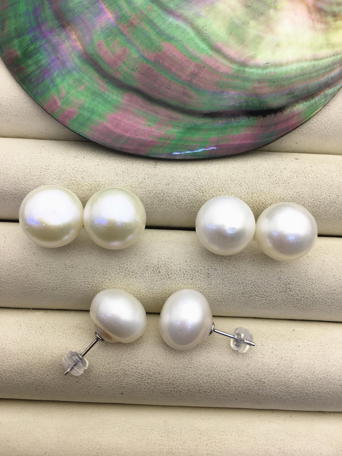 1 pair AA+ 13-14mm very big white round Pearl Stud Earrings,freshwater pearl earrings,SE1-069-20