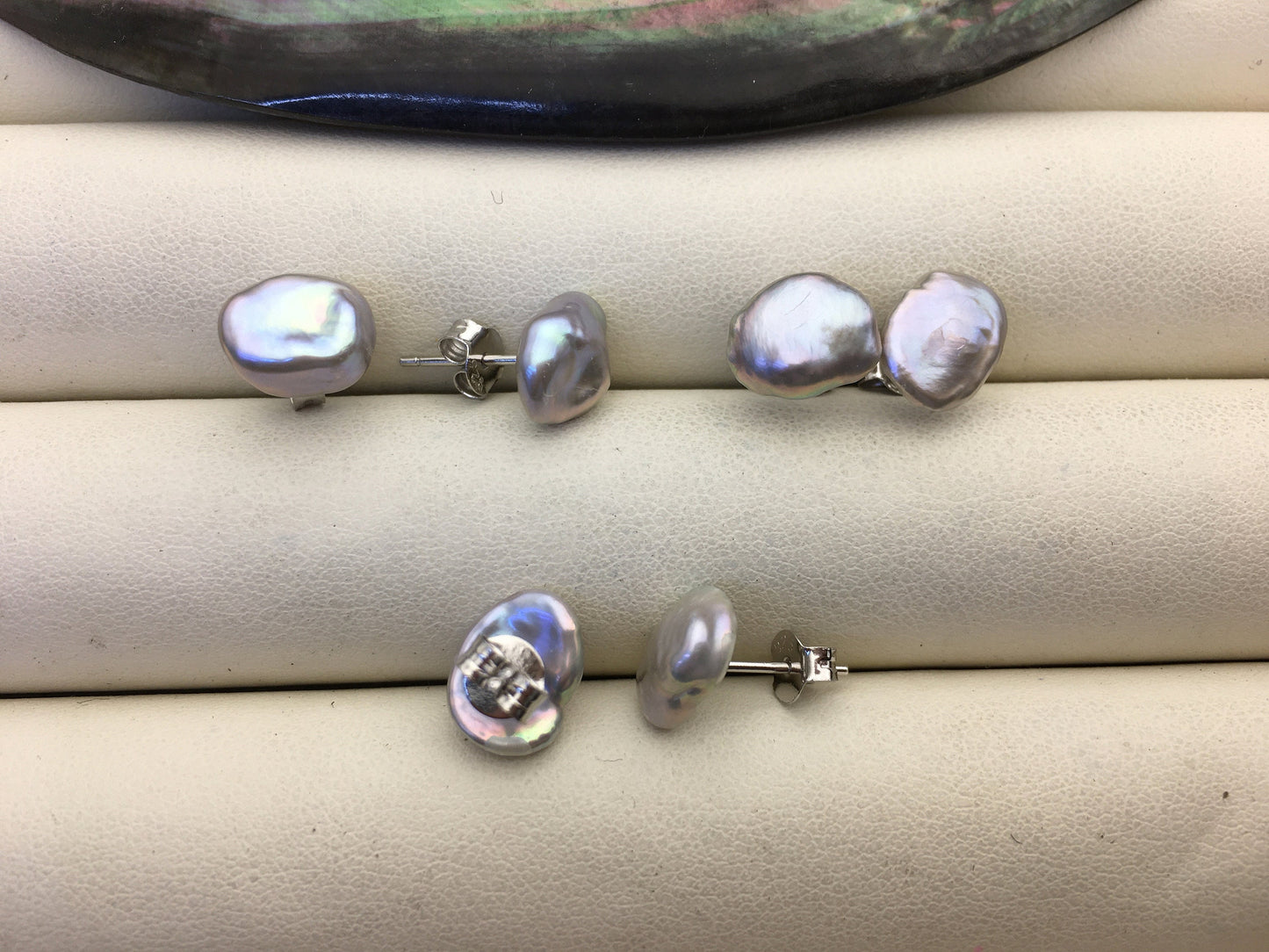 2 pairs AAA 8-9mm Gray keshi Freshwater Pearl Stud Earrings,Stud Earrings for Women Girls,SE3-T40
