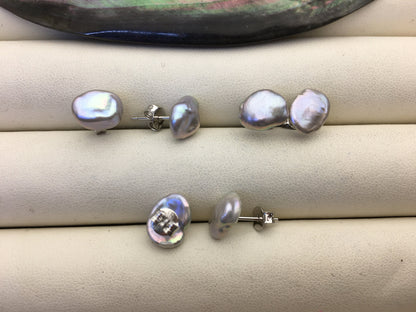 2 pairs AAA 8-9mm Gray keshi Freshwater Pearl Stud Earrings,Stud Earrings for Women Girls,SE3-T40