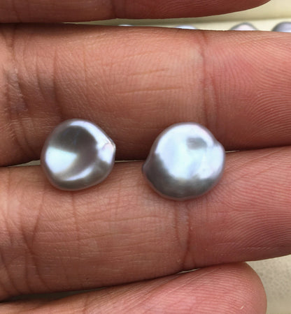 AAA 9-10mm Gray keshi pearls Pair,for make stud earrings,baroque pearl,loose pearl beads,very high luster,ZS-127-62-25