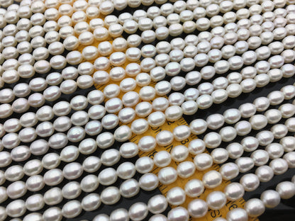 AA+ 5.7-6.3mm*7-7.6mm white oval rice freshwater pearls,diy pearl beads,gift for her,Christmas,LR6-2A-2