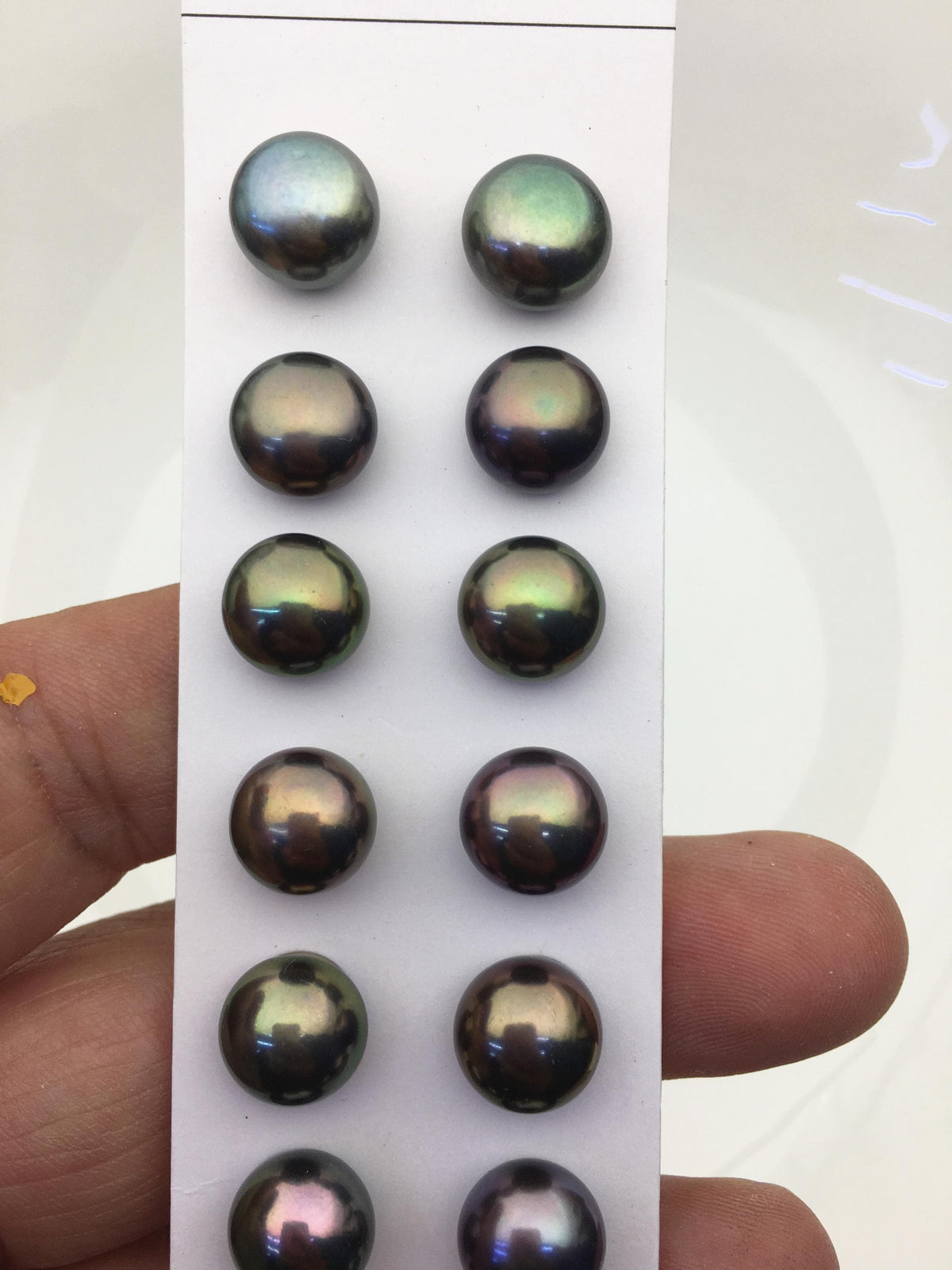 10 pairs AAA 10.5-11mm green rainbow button round freshwater pearls,BTN10-T3