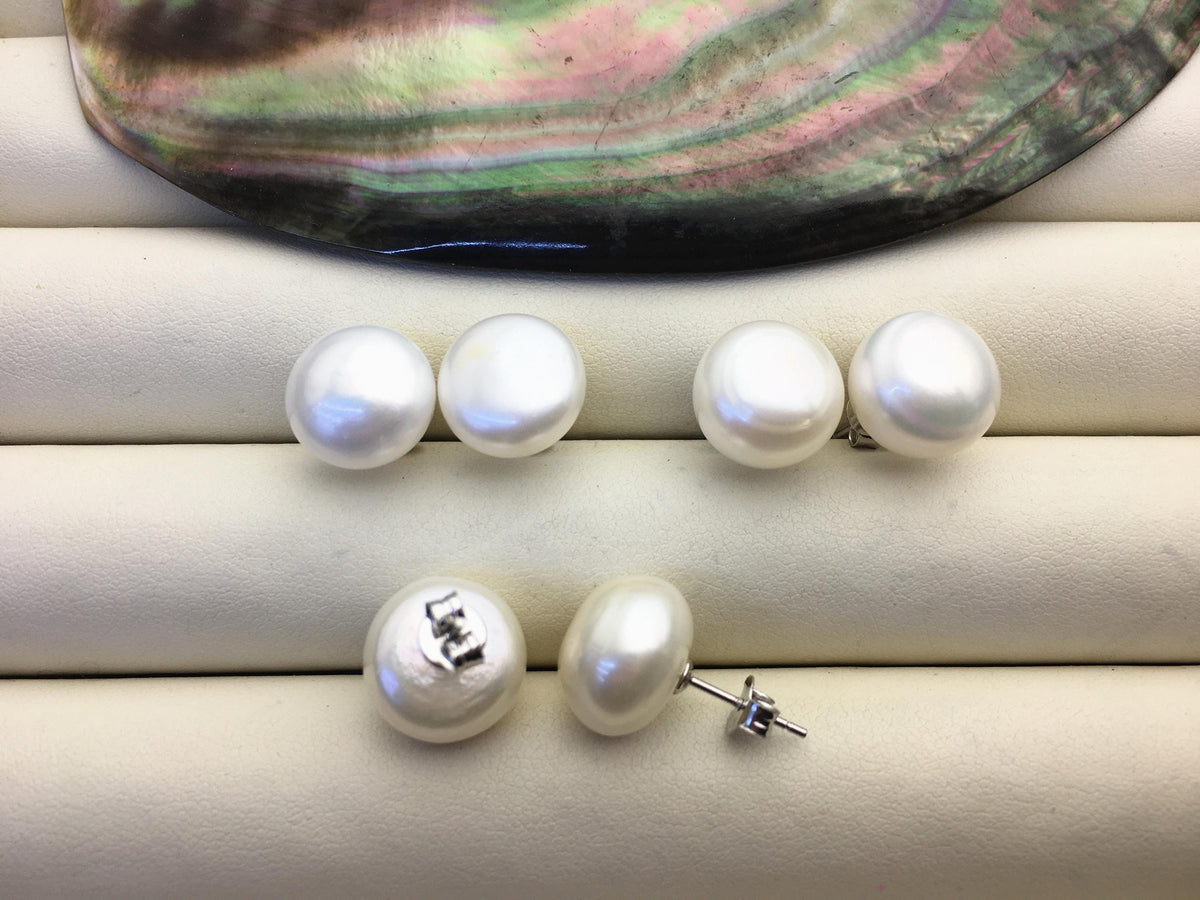 2 pairs AA+ 12-13mm big white nugget baroque Pearl Stud Earrings,freshwater pearl earrings,Wedding,classic pearl studs,SE1-069-25