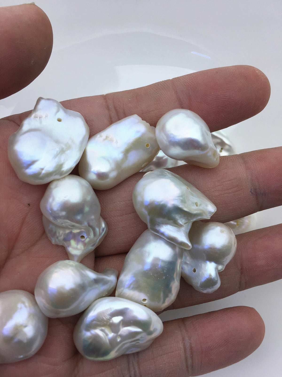 10pcs AAA 15-18mm Big White Flame ball Pearl - 1.0mm side hole,FL15-T4-5